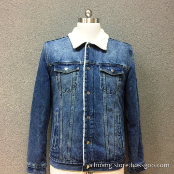 Men's cotton denim double pocket padded jacket